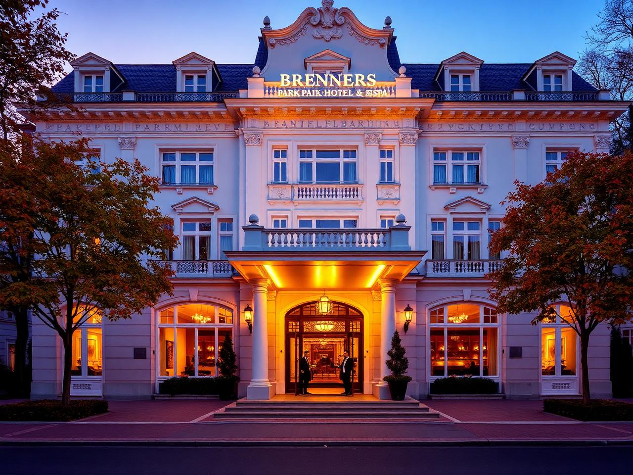 Brenners Park-Hotel Baden-Baden grand Belle Époque luxury hotel facade at dusk
