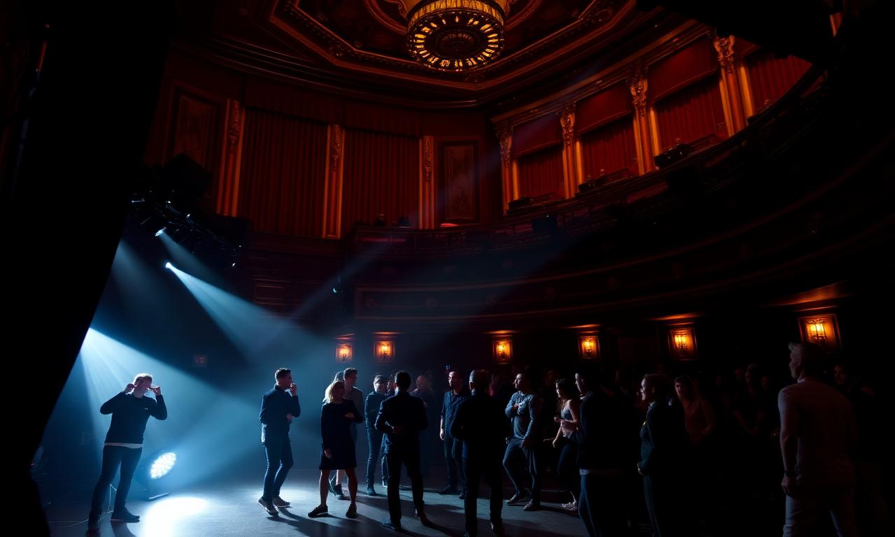 Sala Apolo nightclub Barcelona historic theatre interior with red velvet curtains and warm stage lighting