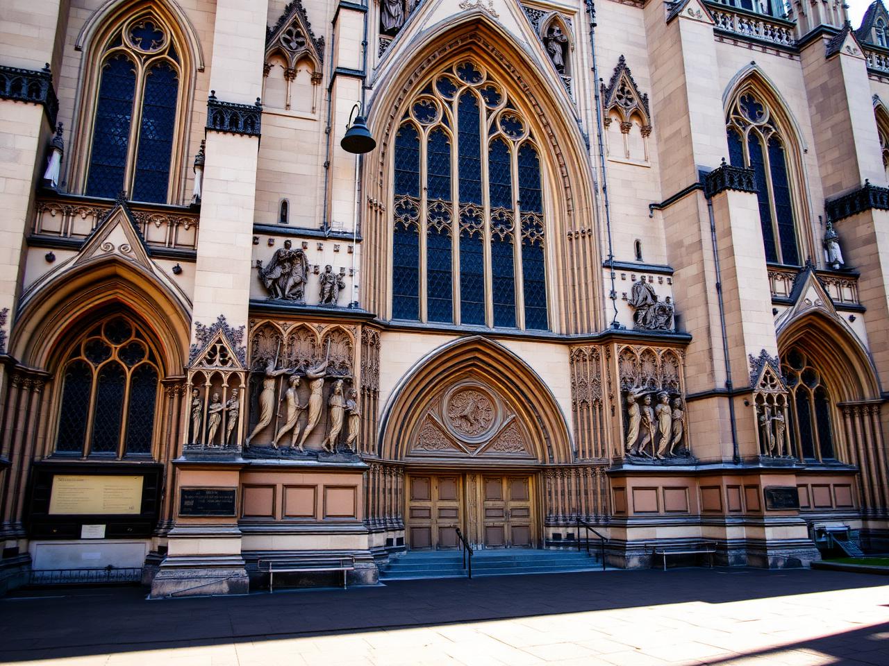 Bath Abbey Gothic limestone facade with intricate stone carvings of angels climbing ladders