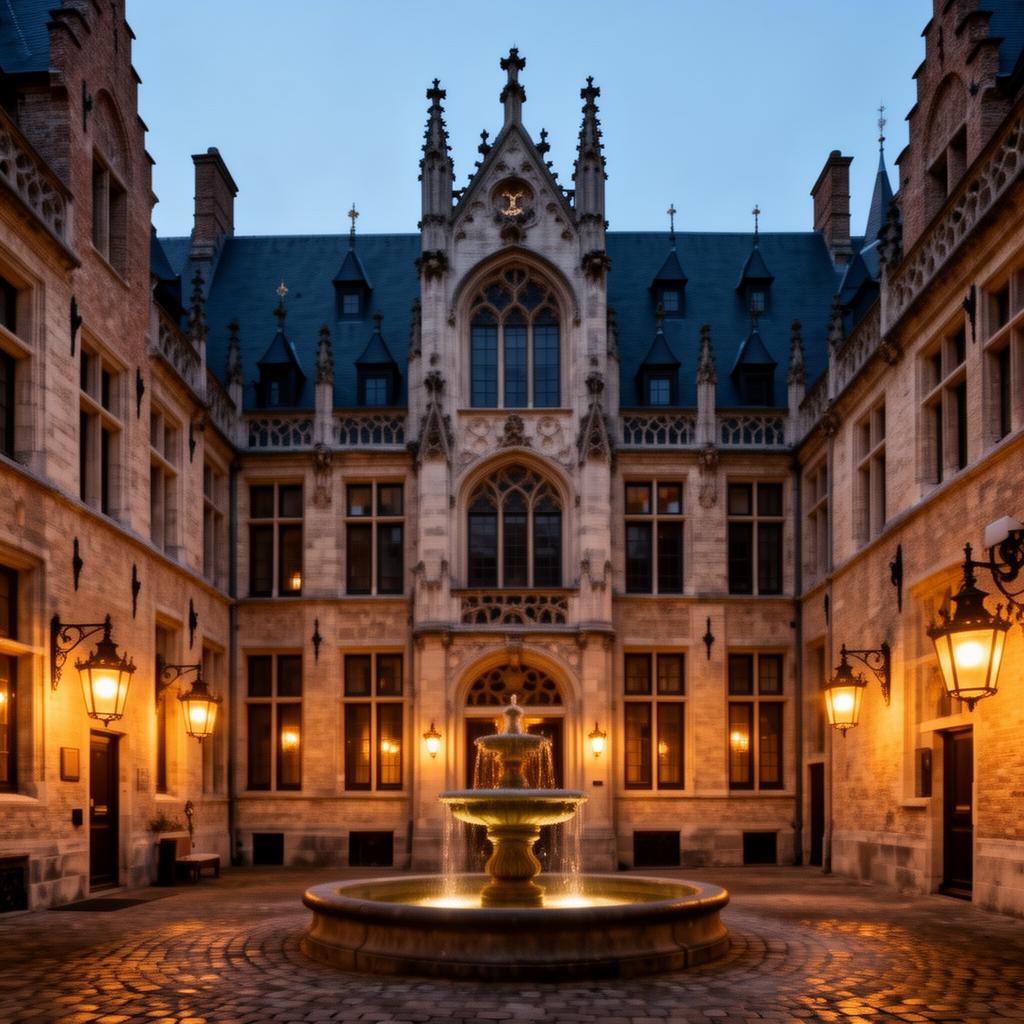 Hotel Dukes' Palace Brugge historic Burgundian palace hotel exterior at dusk
