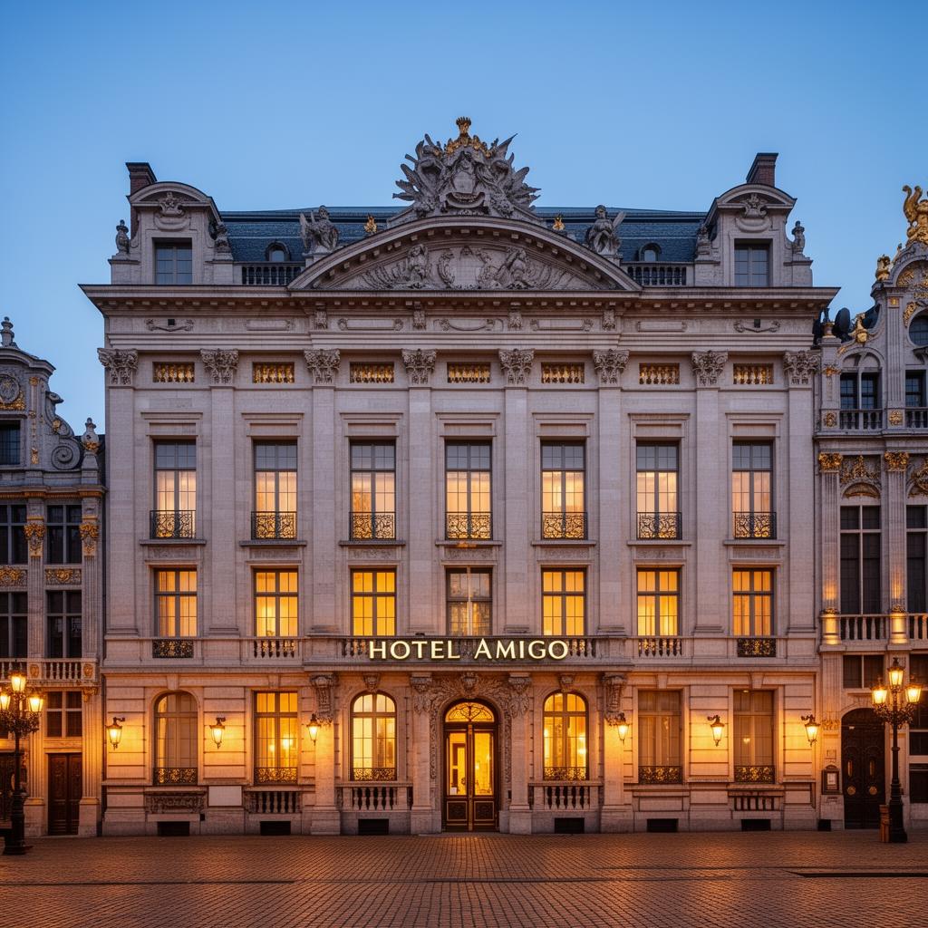 Hotel Amigo Brussels Rocco Forte luxury hotel exterior at dusk