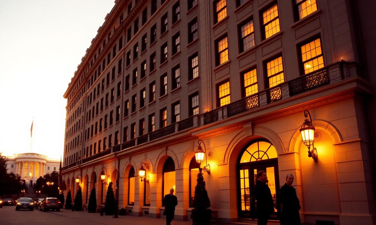 The iconic Hay-Adams Hotel Washington DC at golden hour