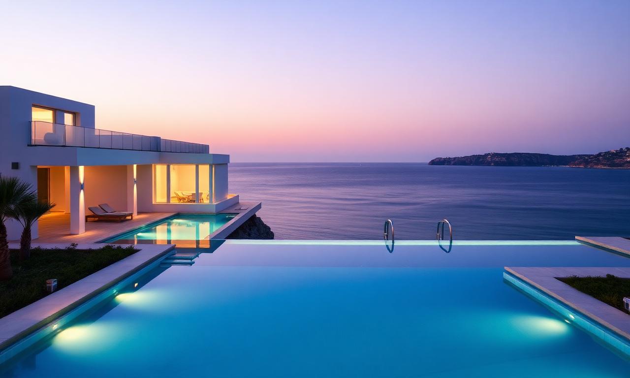 Nobu Hotel Ibiza Bay luxury beachfront facade at Talamanca at dusk