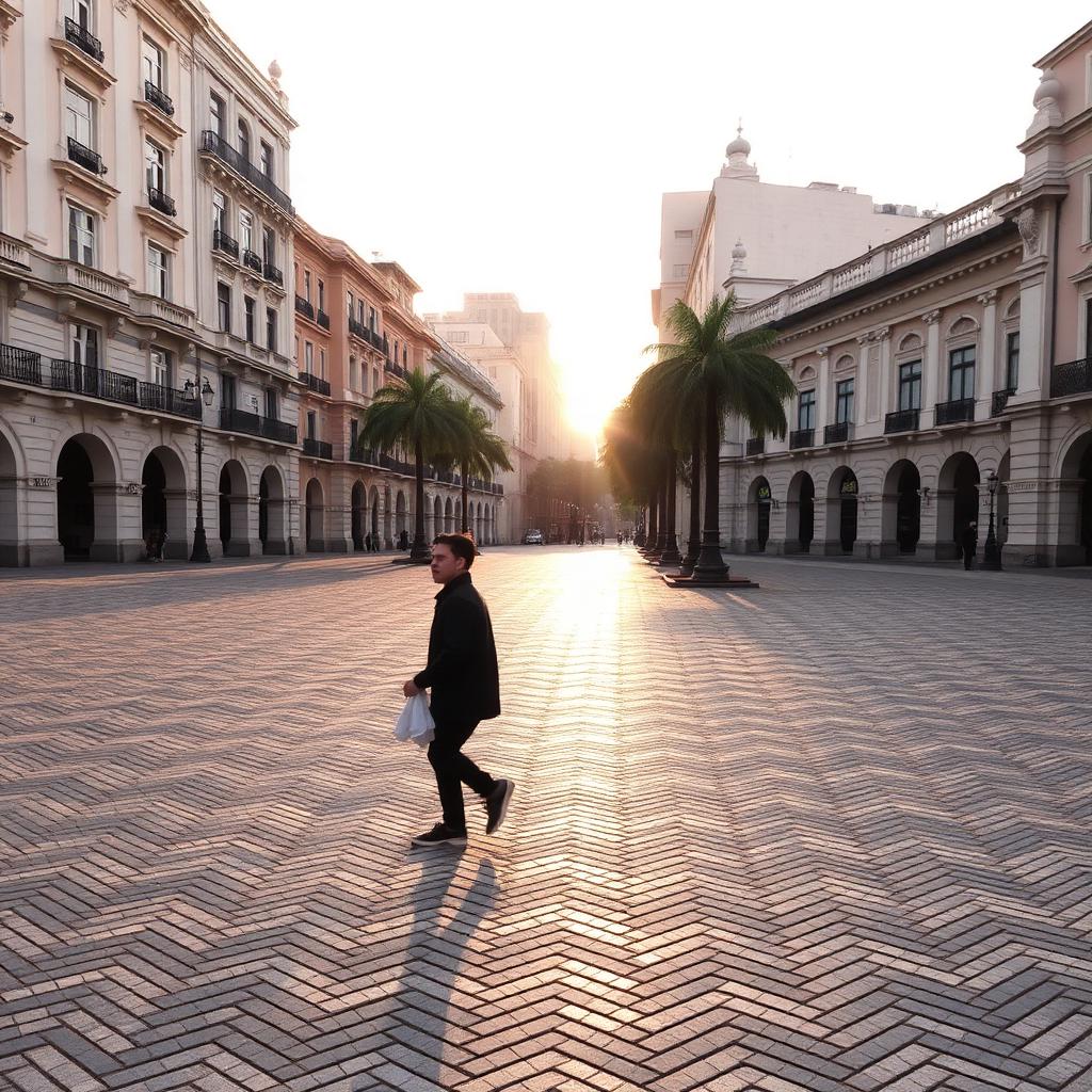 Senado Square Macau in the morning with Portuguese black-and-white calçada paving and pastel colonial facades
