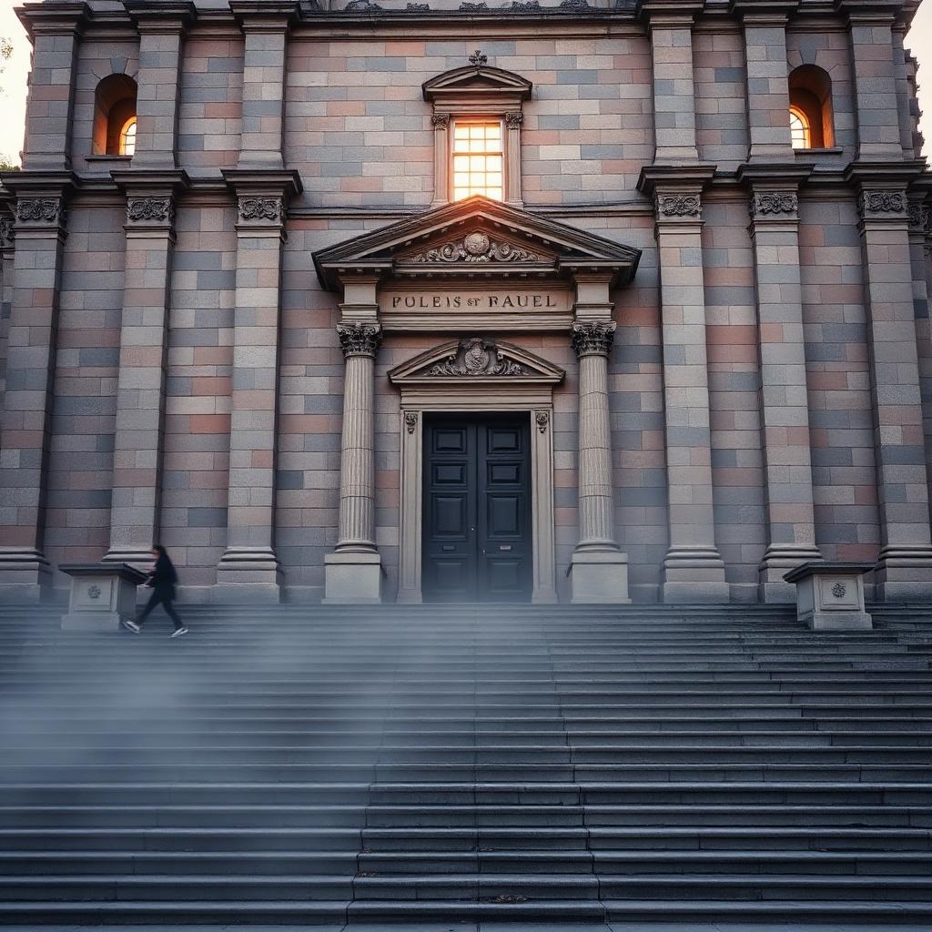 The Ruins of St Paul's facade in Macau at first morning light with baroque stone and empty stairs