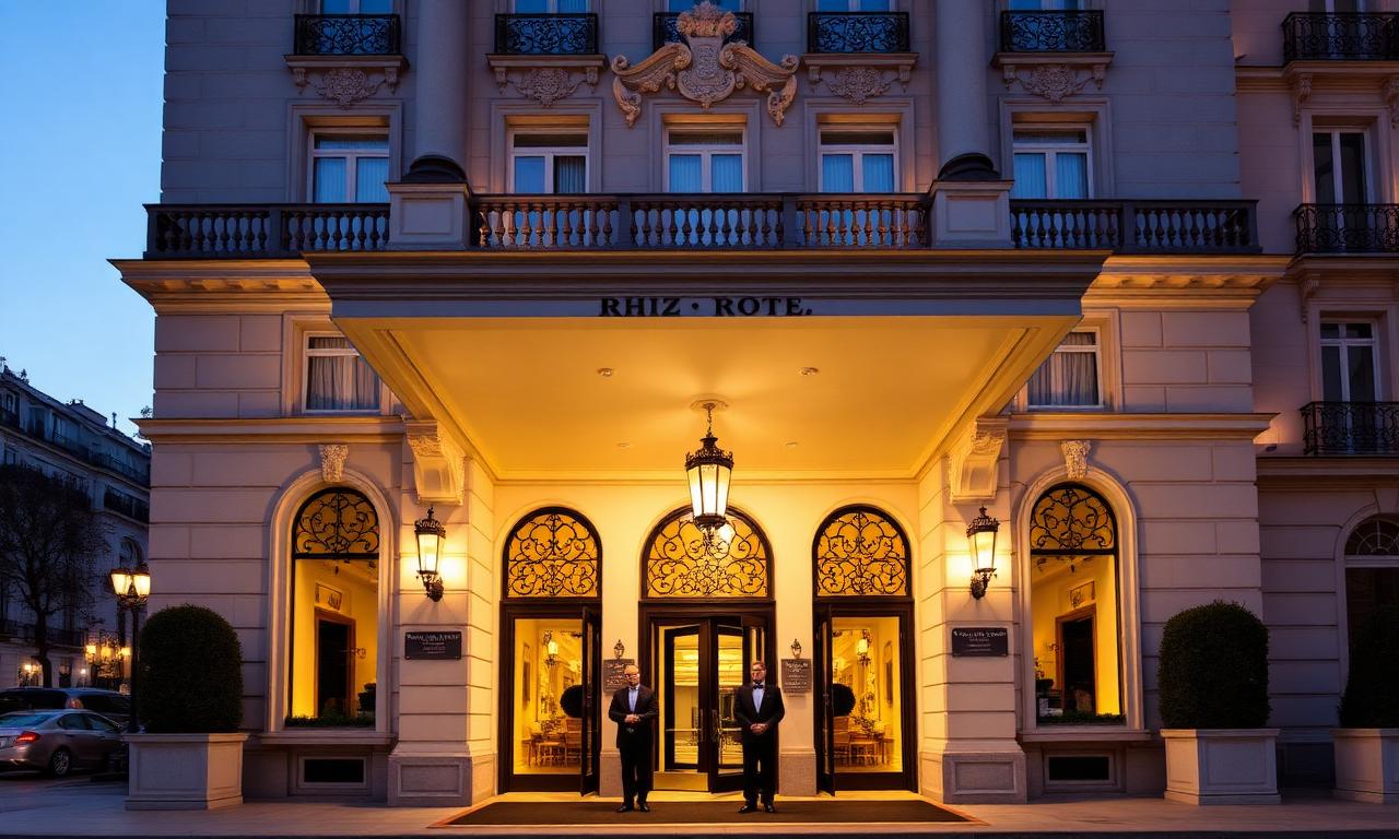 Hotel Ritz Mandarin Oriental Madrid grand Belle Epoque facade at dusk