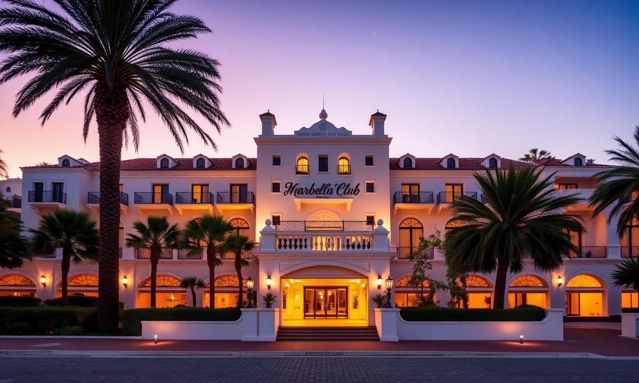 Marbella Club Hotel grand 1954 Andalusian village luxury beachfront resort at golden hour