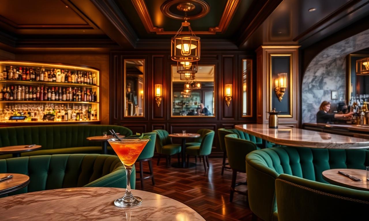 Marbella Club Golden Mile lounge bar with classical Andalusian decor, refined courtyard, warm lamplight and elegant cocktail service