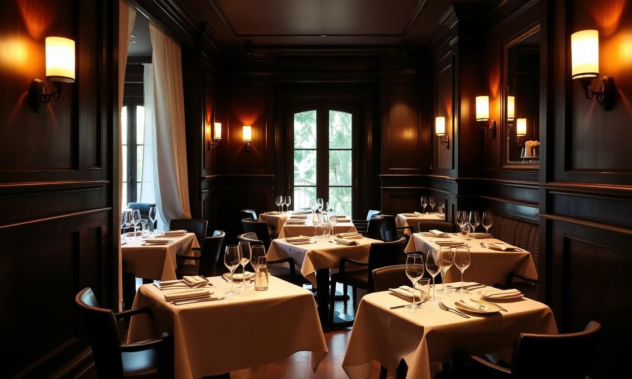 Skina Marbella two Michelin star intimate twelve seat fine dining room in old town with refined modern Andalusian cuisine and warm low lighting