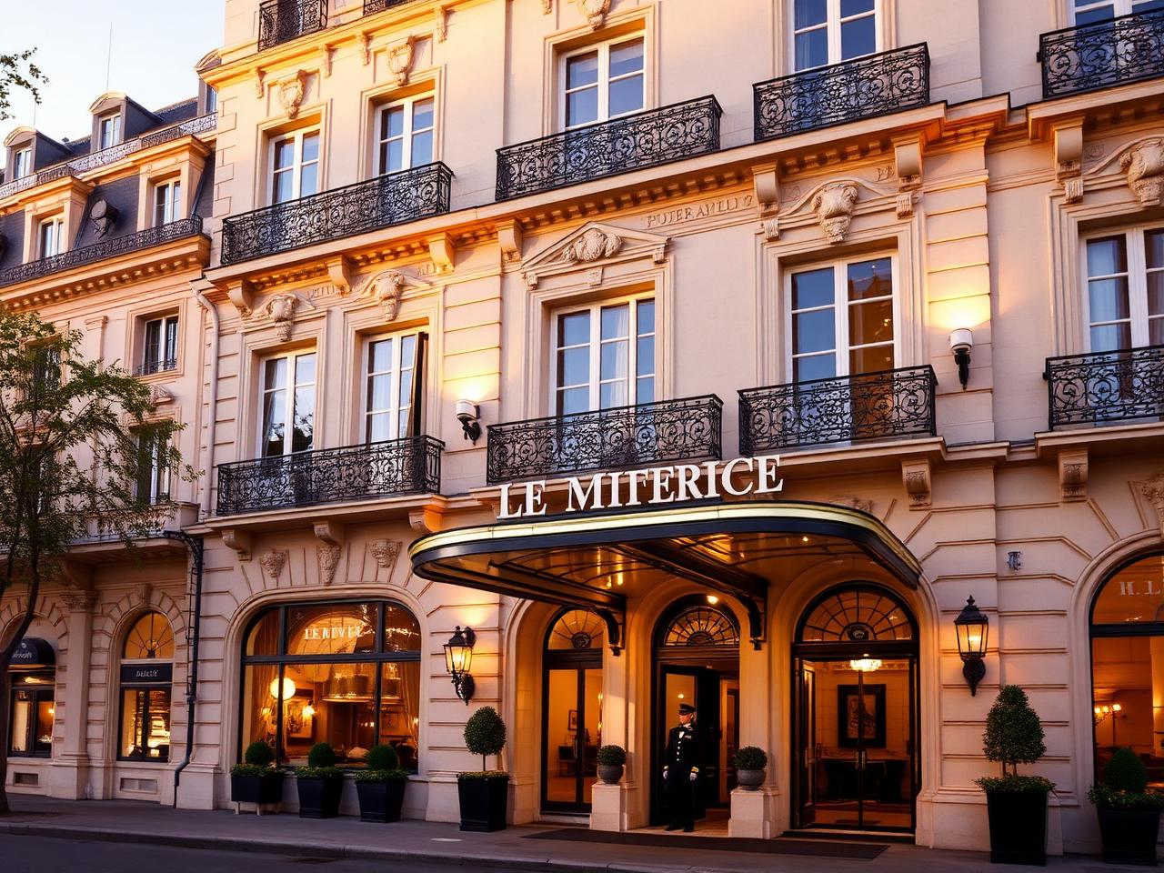 Le Meurice Paris iconic grand luxury palace hotel facade on Rue de Rivoli at golden hour