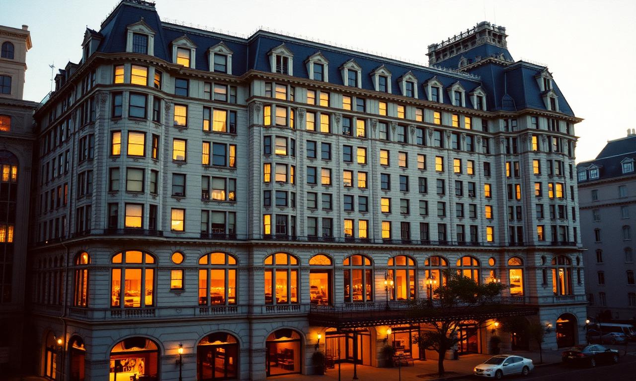 The iconic Fairmont San Francisco hotel exterior at golden hour