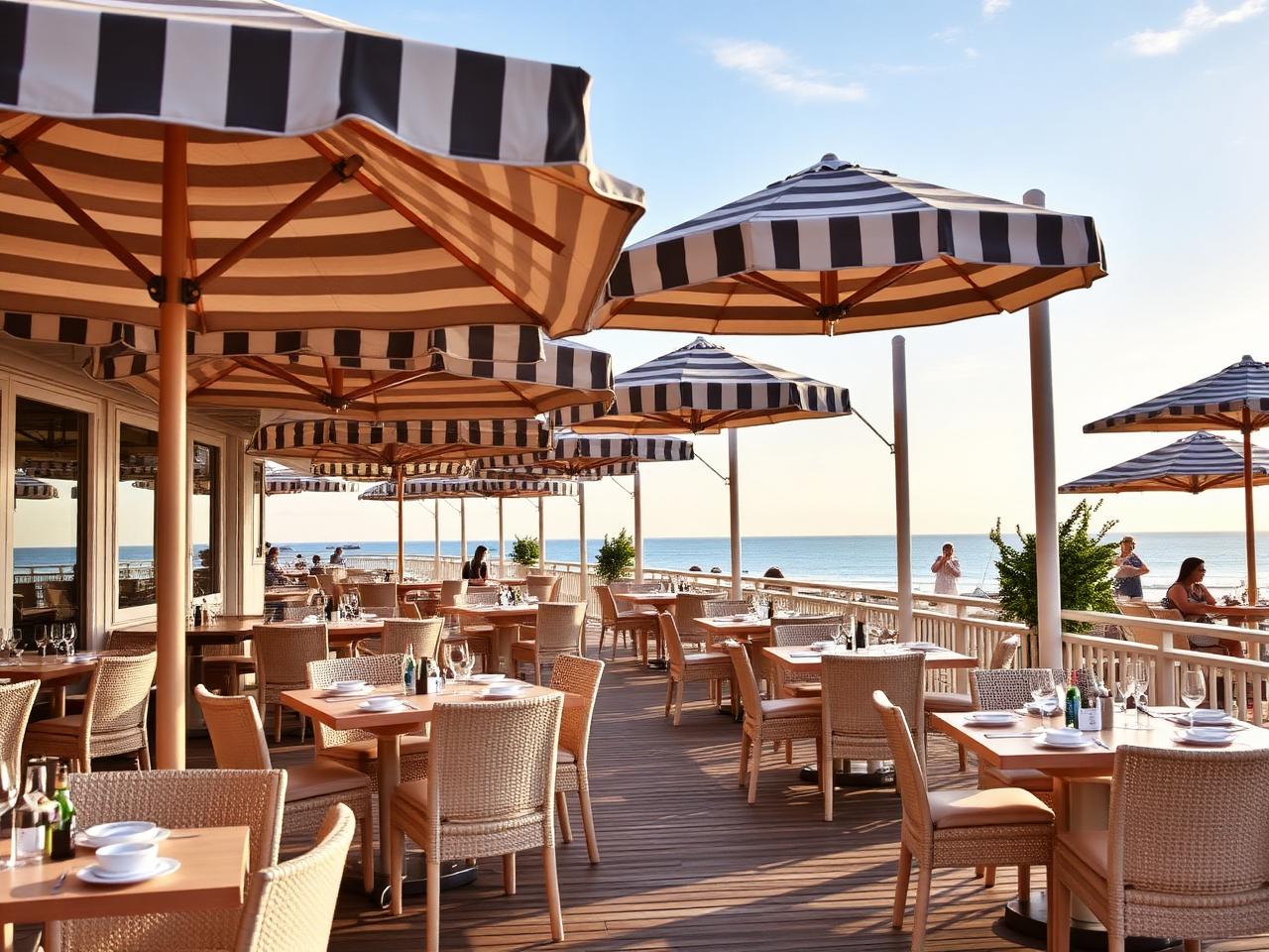 Bernie's Beach Club Zandvoort beachfront lounge with sand floor, low driftwood tables, lanterns and a stylish crowd at sunset